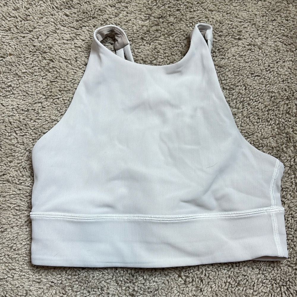 White Lulu lemon sports bra